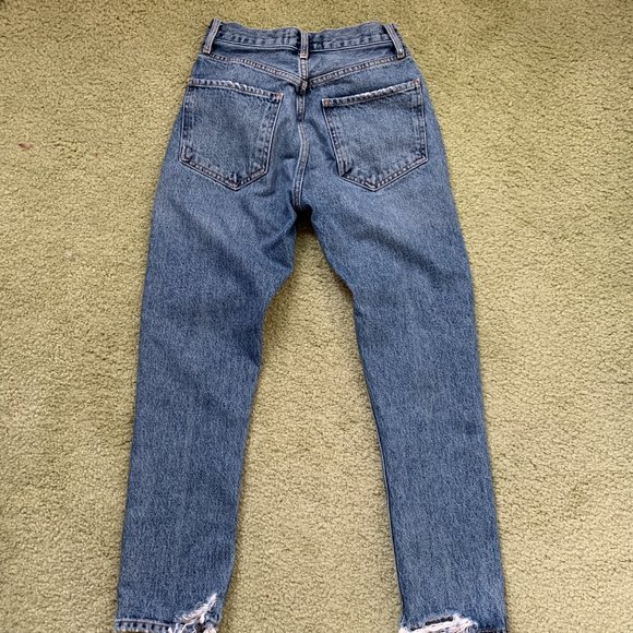 Agolde Riley medium blue cropped high-rise straight-leg crop organic jeans 23 - Picture 6 of 9